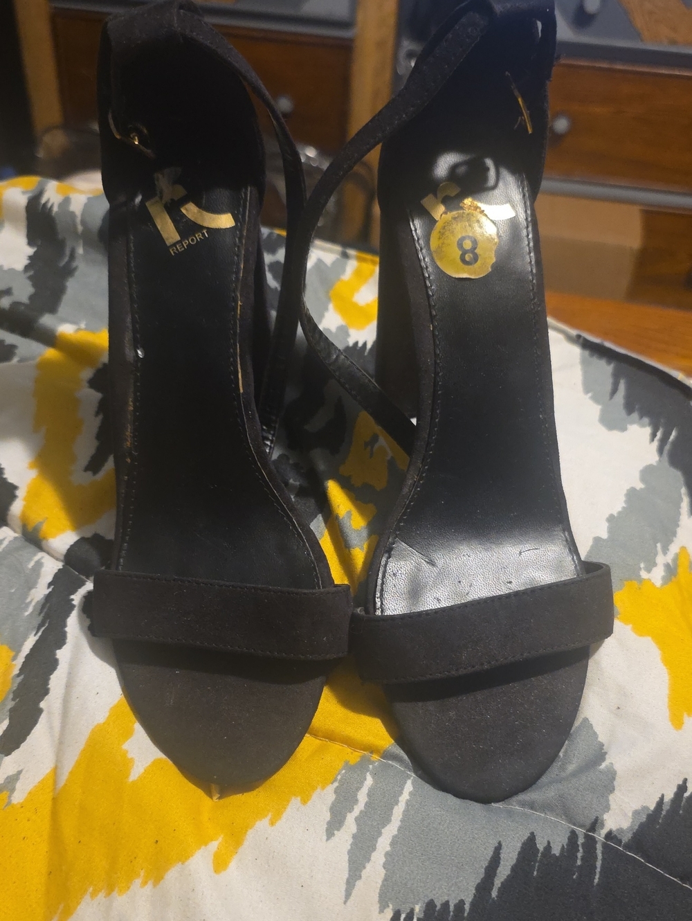 Report Black Suede Open-Toe Ankle-Strap Heels